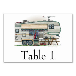 Cute RV Vintage Fifth Wheel Camper Travel Trailer Table Number