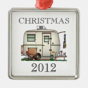 Cute RV Vintage Glass Egg Camper Travel Trailer Metal Tree Decoration