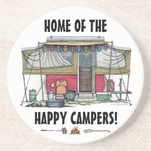 Cute RV Vintage Popup Camper Travel Trailer Coaster