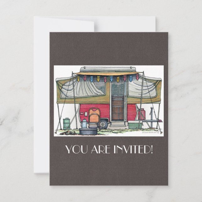 Cute RV Vintage Popup Camper Travel Trailer Invitation (Front)