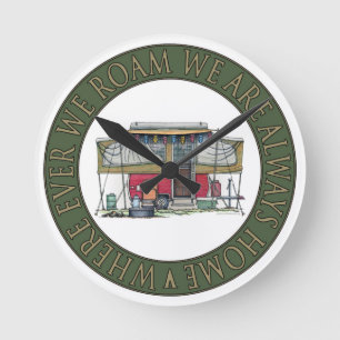 Cute RV Vintage Popup Camper Travel Trailer Round Clock