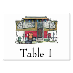 Cute RV Vintage Popup Camper Travel Trailer Table Number