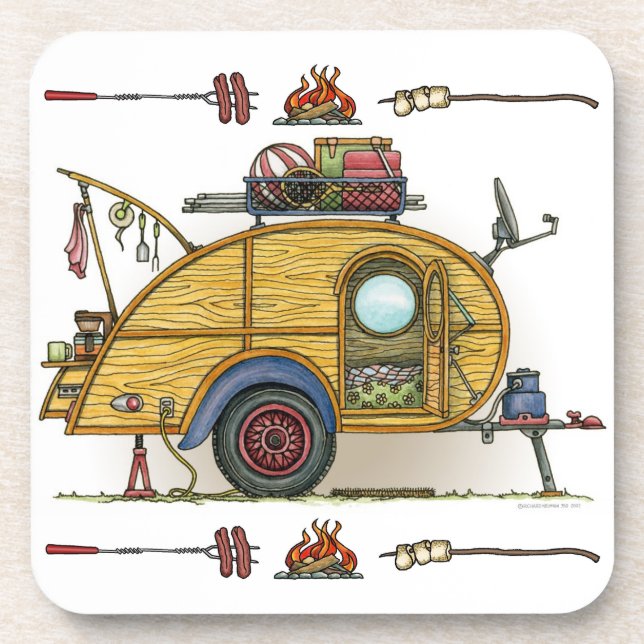 Cute RV Vintage Teardrop  Camper Travel Trailer Coaster (Front)