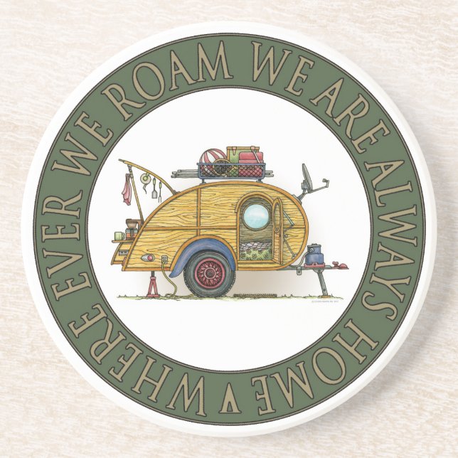 Cute RV Vintage Teardrop  Camper Travel Trailer Coaster (Front)