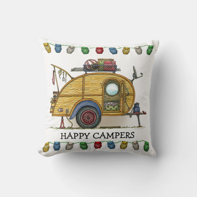 Cute RV Vintage Teardrop  Camper Travel Trailer Cushion (Front)