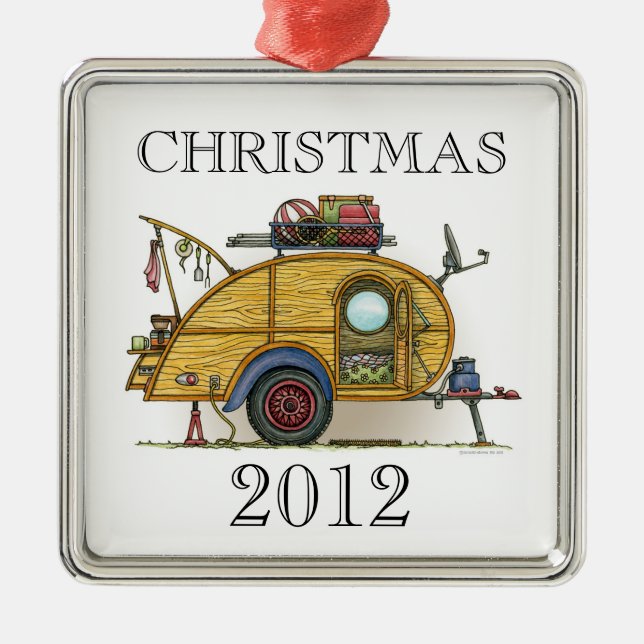 Cute RV Vintage Teardrop  Camper Travel Trailer Metal Tree Decoration (Front)