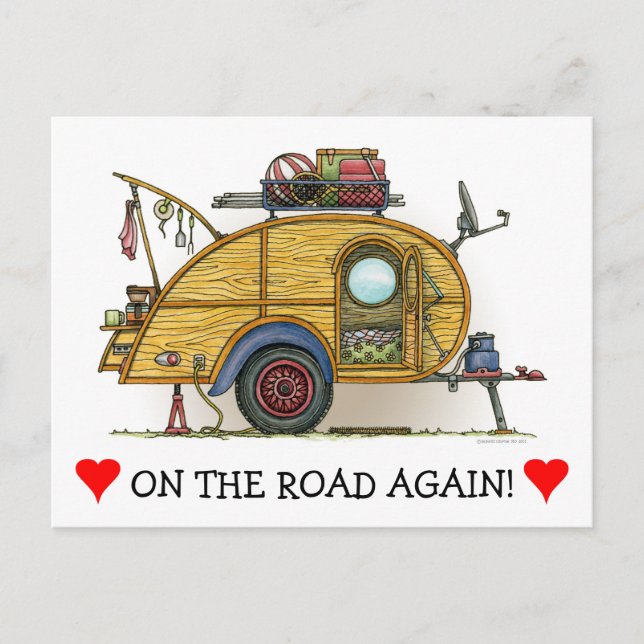 Cute RV Vintage Teardrop  Camper Travel Trailer Postcard (Front)