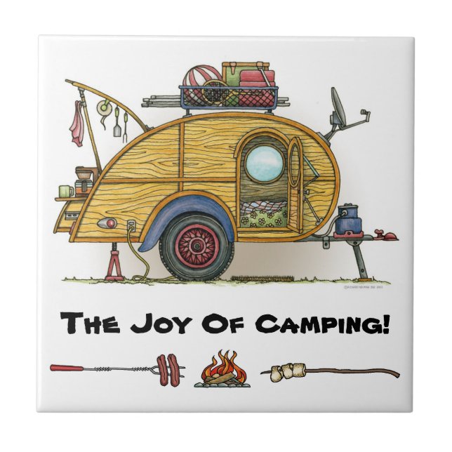 Cute RV Vintage Teardrop  Camper Travel Trailer Tile (Front)