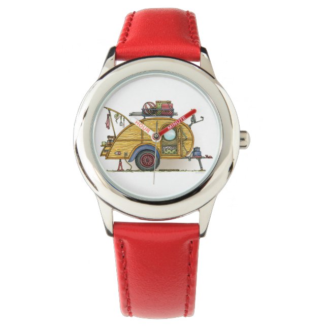 Cute RV Vintage Teardrop  Camper Travel Trailer Watch (Front)