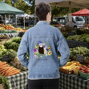 Cute Sable Ferret Wildflowers Green Woodland Denim Jacket