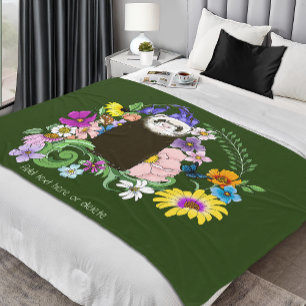 Cute Sable Ferret Wildflowers Green Woodland Fleece Blanket
