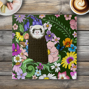 Cute Sable Ferret Wildflowers Green Woodland Jigsaw Puzzle
