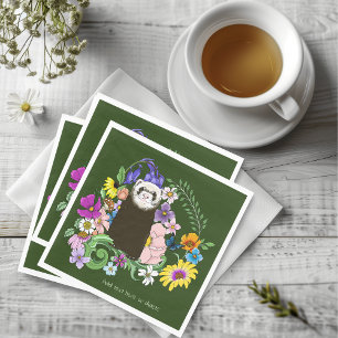 Cute Sable Ferret Wildflowers Green Woodland Napkin