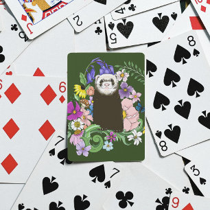 Cute Sable Ferret Wildflowers Green Woodland Playing Cards