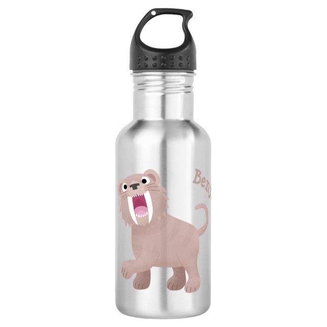 Cute Sabre Toothed Tiger Smilodon cartoon 532 Ml Water Bottle (Front)