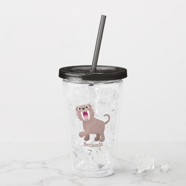 Cute Sabre Toothed Tiger Smilodon cartoon Acrylic Tumbler (Back Ice)
