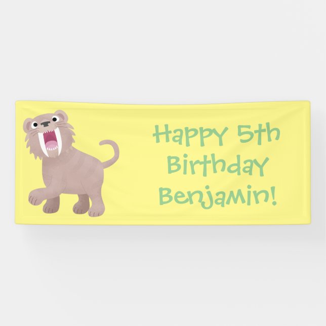 Cute Sabre Toothed Tiger Smilodon cartoon Banner (Horizontal)