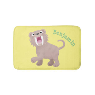 Cute Sabre Toothed Tiger Smilodon cartoon Bath Mat