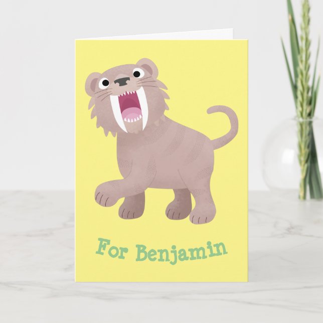 Cute Sabre Toothed Tiger Smilodon cartoon Card (Front)