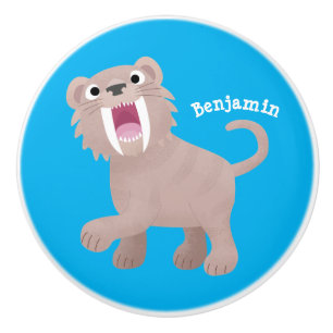Cute Sabre Toothed Tiger Smilodon cartoon Ceramic Knob