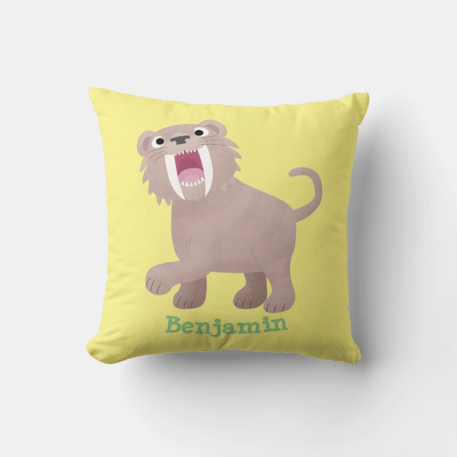 Cute Sabre Toothed Tiger Smilodon cartoon Cushion (Front)