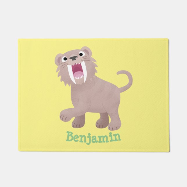 Cute Sabre Toothed Tiger Smilodon cartoon Doormat (Front)