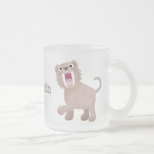 Cute Sabre Toothed Tiger Smilodon cartoon Frosted Glass Coffee Mug