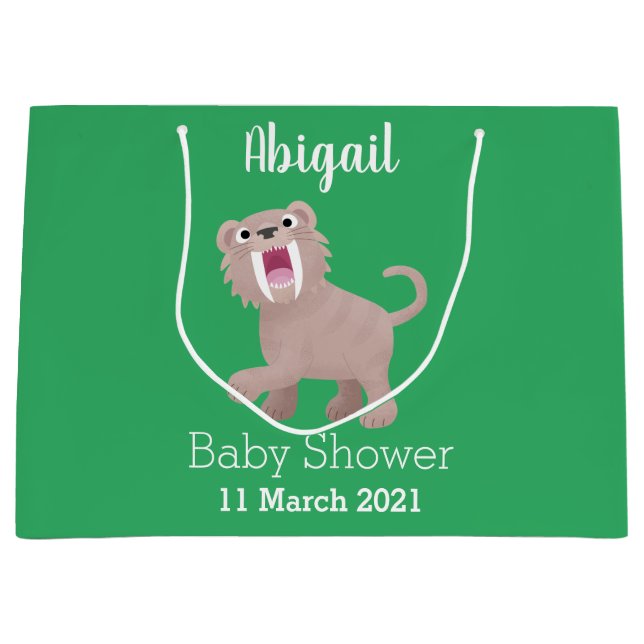 Cute Sabre Toothed Tiger Smilodon cartoon Large Gift Bag (Front)