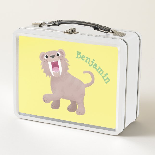 Cute Sabre Toothed Tiger Smilodon cartoon Metal Lunch Box (Front)
