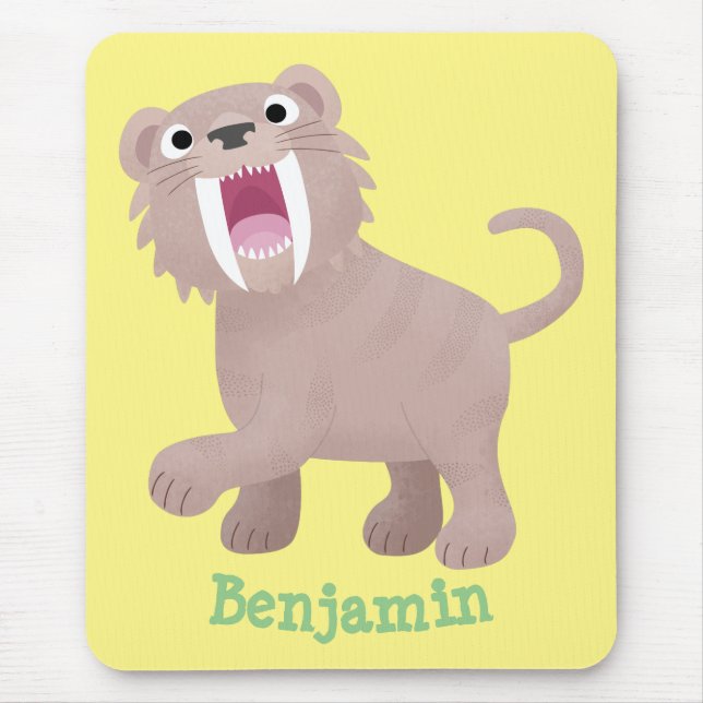 Cute Sabre Toothed Tiger Smilodon cartoon Mouse Mat (Front)