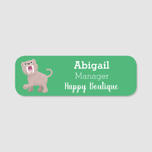 Cute Sabre Toothed Tiger Smilodon cartoon Name Tag
