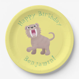 Cute Sabre Toothed Tiger Smilodon cartoon Paper Plate