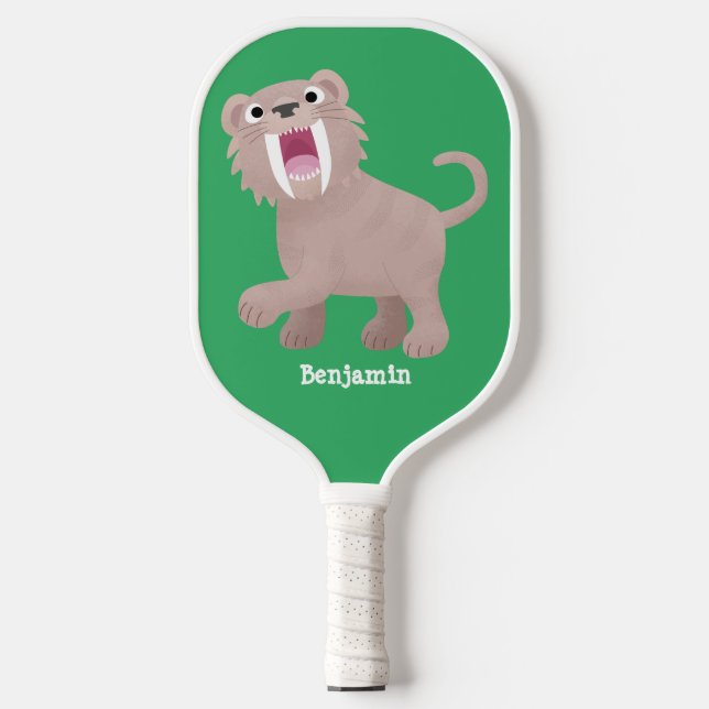 Cute Sabre Toothed Tiger Smilodon cartoon  Pickleball Paddle (Front)