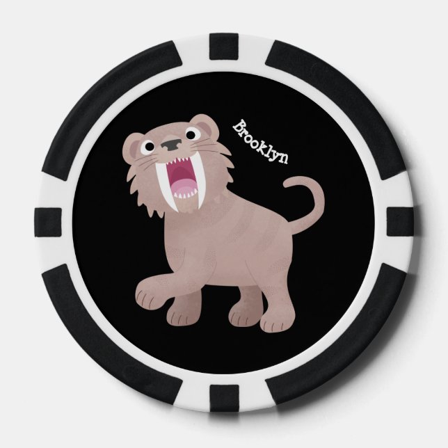 Cute Sabre Toothed Tiger Smilodon cartoon Poker Chips (Front)