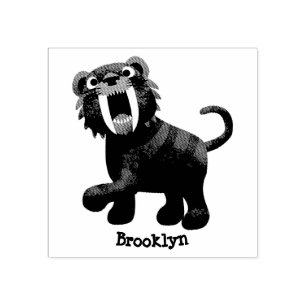 Cute Sabre Toothed Tiger Smilodon cartoon Rubber S Rubber Stamp
