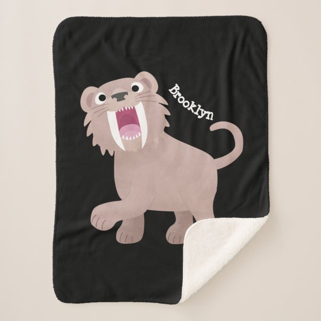 Cute Sabre Toothed Tiger Smilodon cartoon  Sherpa Blanket (Front)