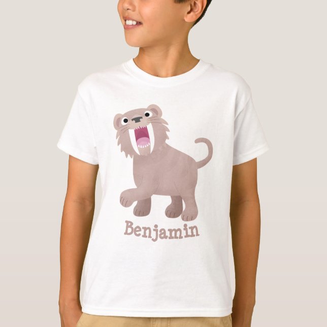 Cute Sabre Toothed Tiger Smilodon cartoon T-Shirt (Front)
