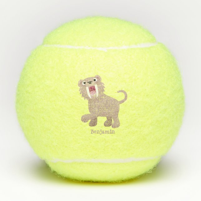 Cute Sabre Toothed Tiger Smilodon cartoon Tennis Balls (Front)