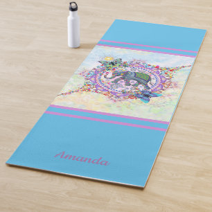 Cute Sacred Elephant Blue Monogram Yoga Mat