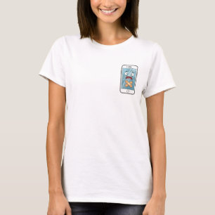 Cute Sad Cartoon Smartphone Character with Cracked T-Shirt