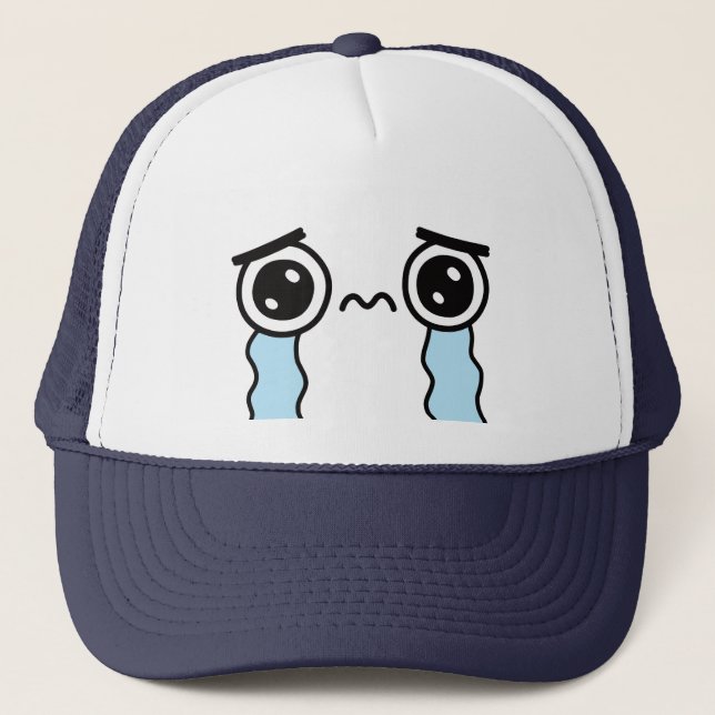Cute Sad Crying Face Emoji Trucker Hat (Front)