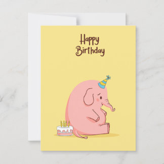 Cute Sad Elephant Birthday Card – Whimsical Pastel