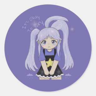 Cute Sad Girl Hand Drawn Illustration – It’s Okay  Classic Round Sticker