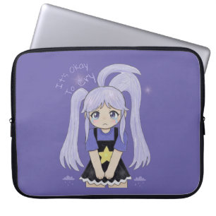 Cute Sad Girl Hand Drawn Illustration – It’s Okay Laptop Sleeve
