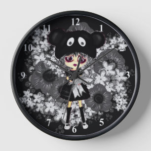 Cute Sad Gothic Girl Kawaii PinkyP by LeahG Square Clock