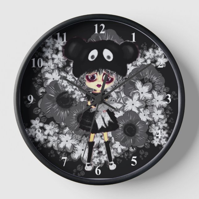 Cute Sad Gothic Girl Kawaii PinkyP by LeahG Square Clock (Front)