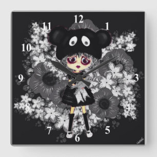 Cute Sad Gothic Girl Kawaii PinkyP by LeahG Square Wall Clock
