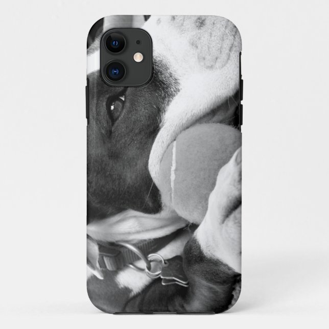 cute sad looking pitbull dog black white with ball Case-Mate iPhone case (Back)