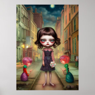 Cute Sad lost girl in the city Poster