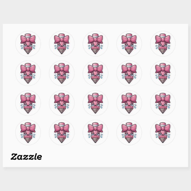 Cute Sad Pencil with Pink Bow Die-Cut Sticker - Ae (Sheet)